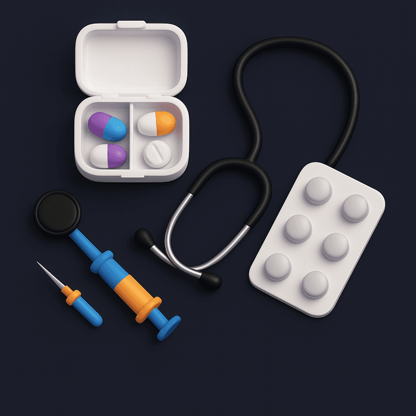 Digital health app with diagnostic visuals and stethoscope, representing Scrift's AI-powered healthcare solutions for clinics, hospitals, and health tech platforms.