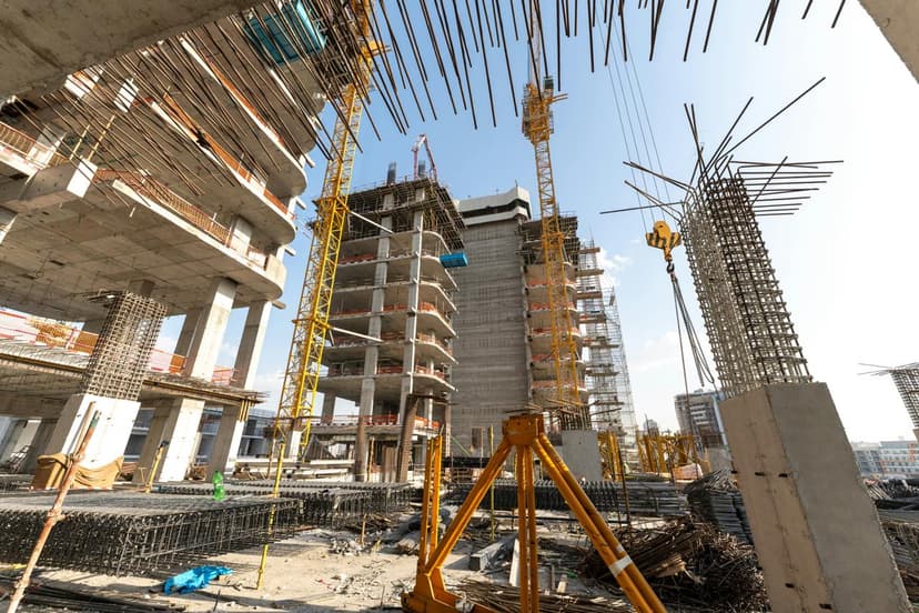 Real estate planning workspace with mobile login and architectural sketches, representing Scrift's AI-powered construction and real estate software solutions for project efficiency and digital transformation.